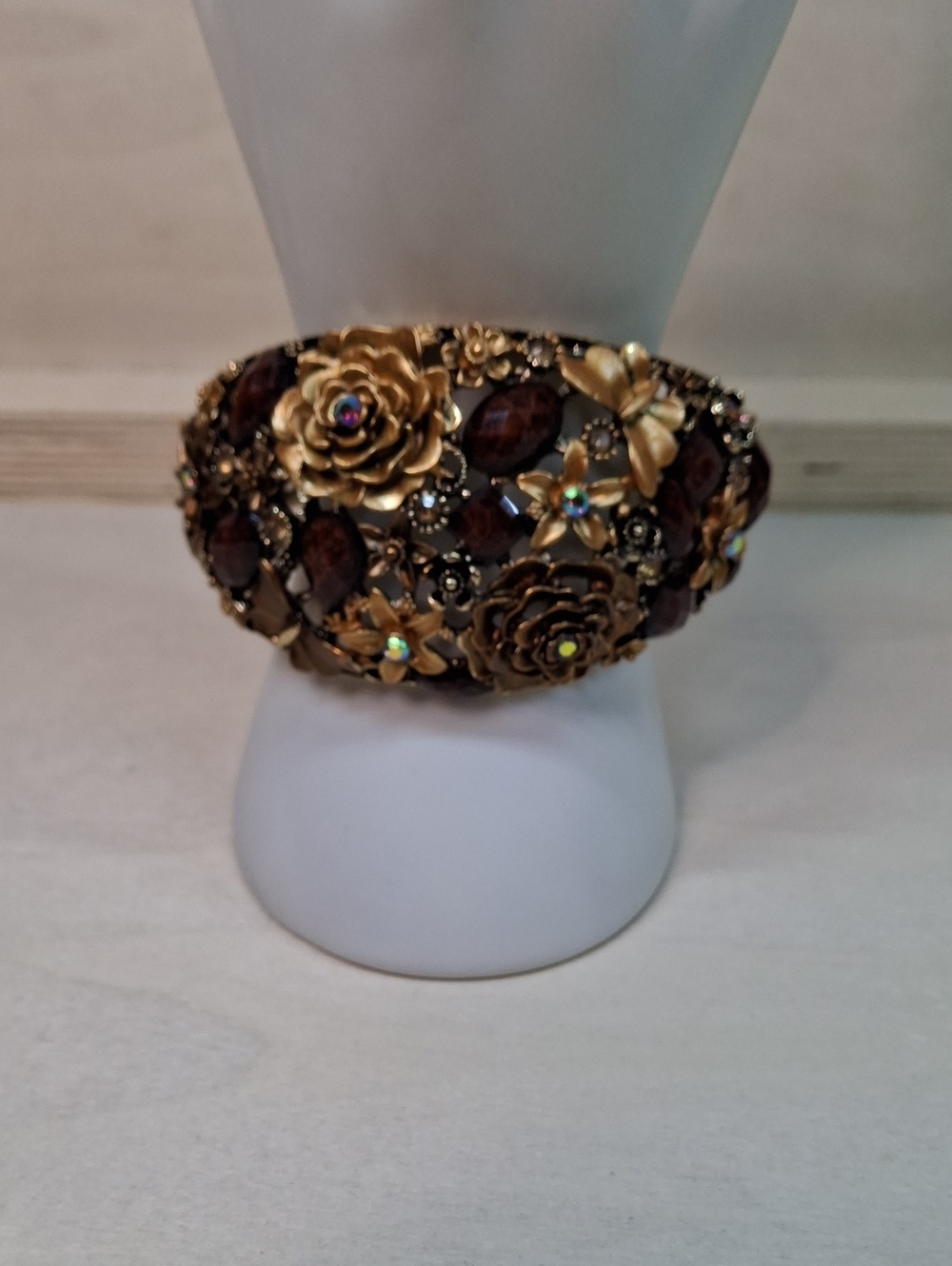 Gold Floral Crystal Cuff Bracelet - Women Jewelry